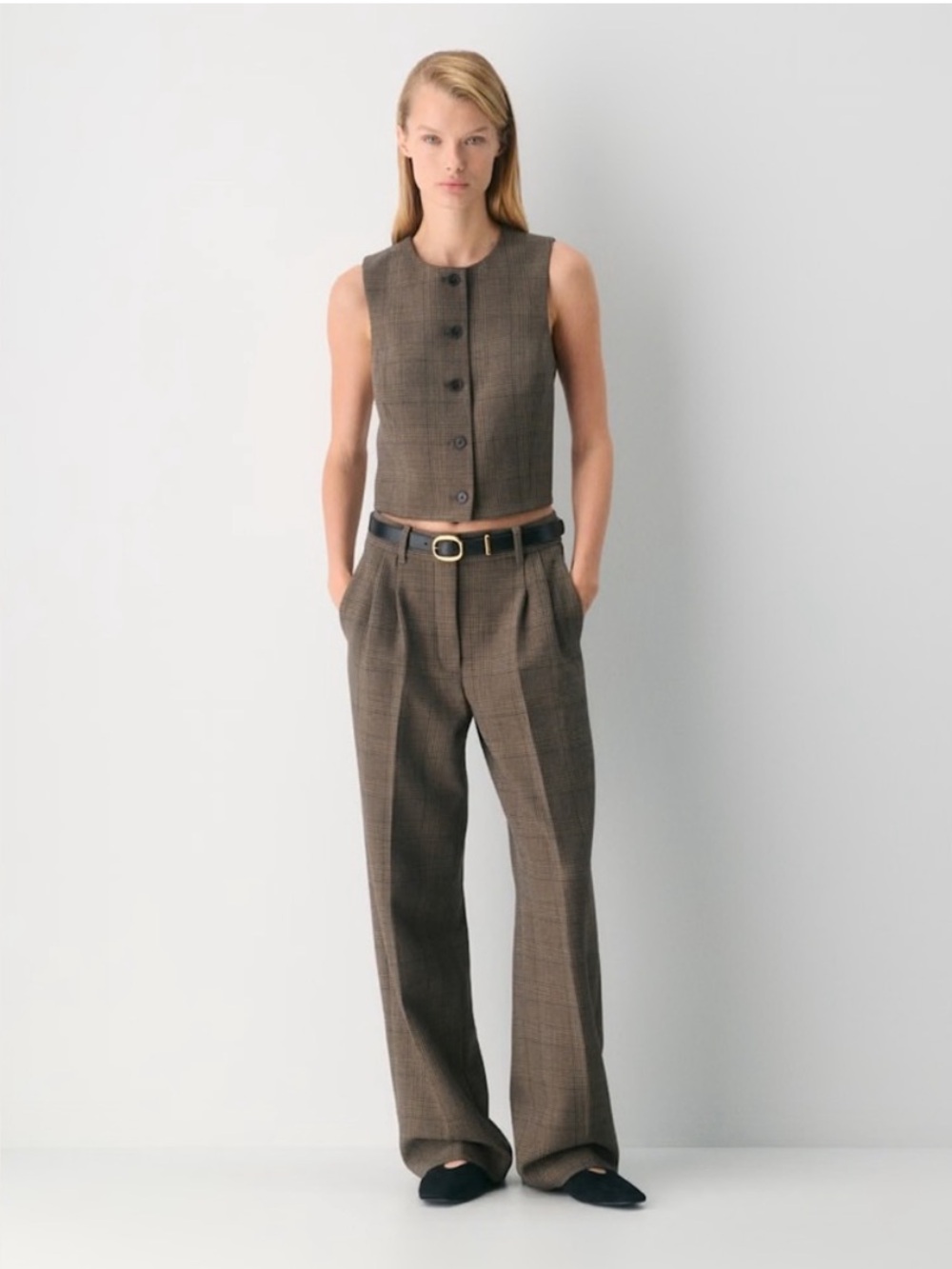 Aritzia Trousers The Effortless Pant Twill in Houndstooth Tyson Black Brown